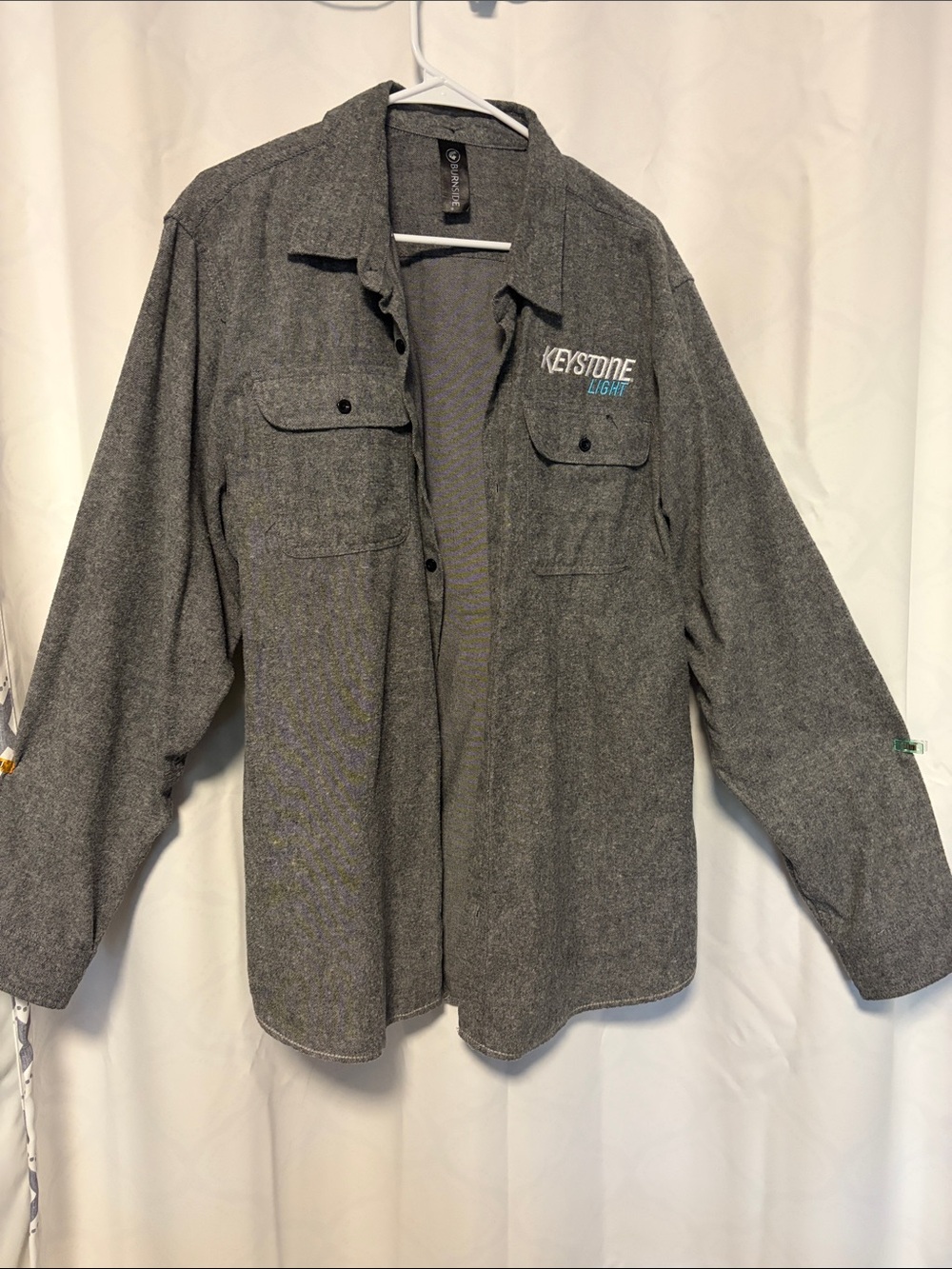 burnside Keystone Light Gray Lightweight Button-Up Shirt Jacket with Chest
